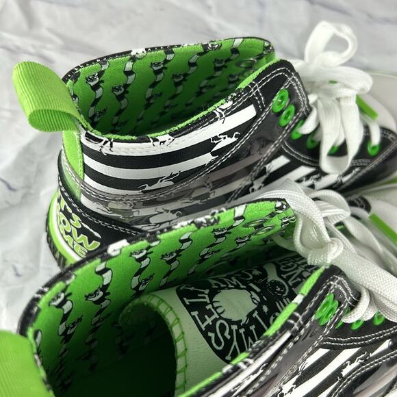 Beetlejuice High Top It’s Show Time Striped Neon Green Sneakers Women’s 7 - Picture 6 of 8